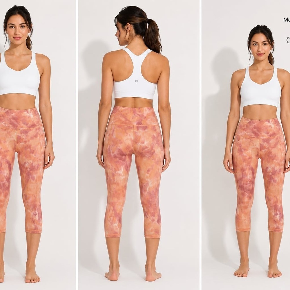 Athleta Capri Leggings Size M  in Island Coral Striped Tie Dye